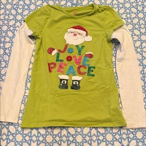 Girls' Lime Green Holiday Layered-Look Top with Santa Graphic